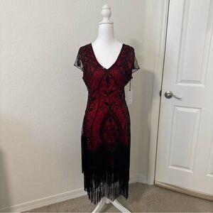 Unique Vintage Red and Black 1920s Reproduction Flapper Girl Dress